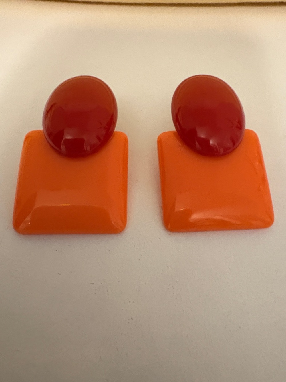 Bold Two-Tone Orange and Red Statement Clip Earrings